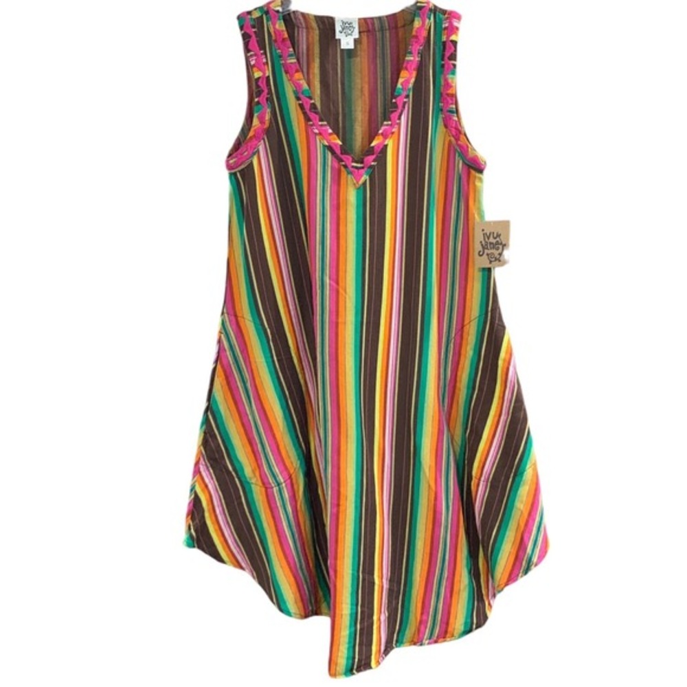 IVY JANE Sunset Colors Southwest Serape Embroidered Sleeveless Dress Sz Small